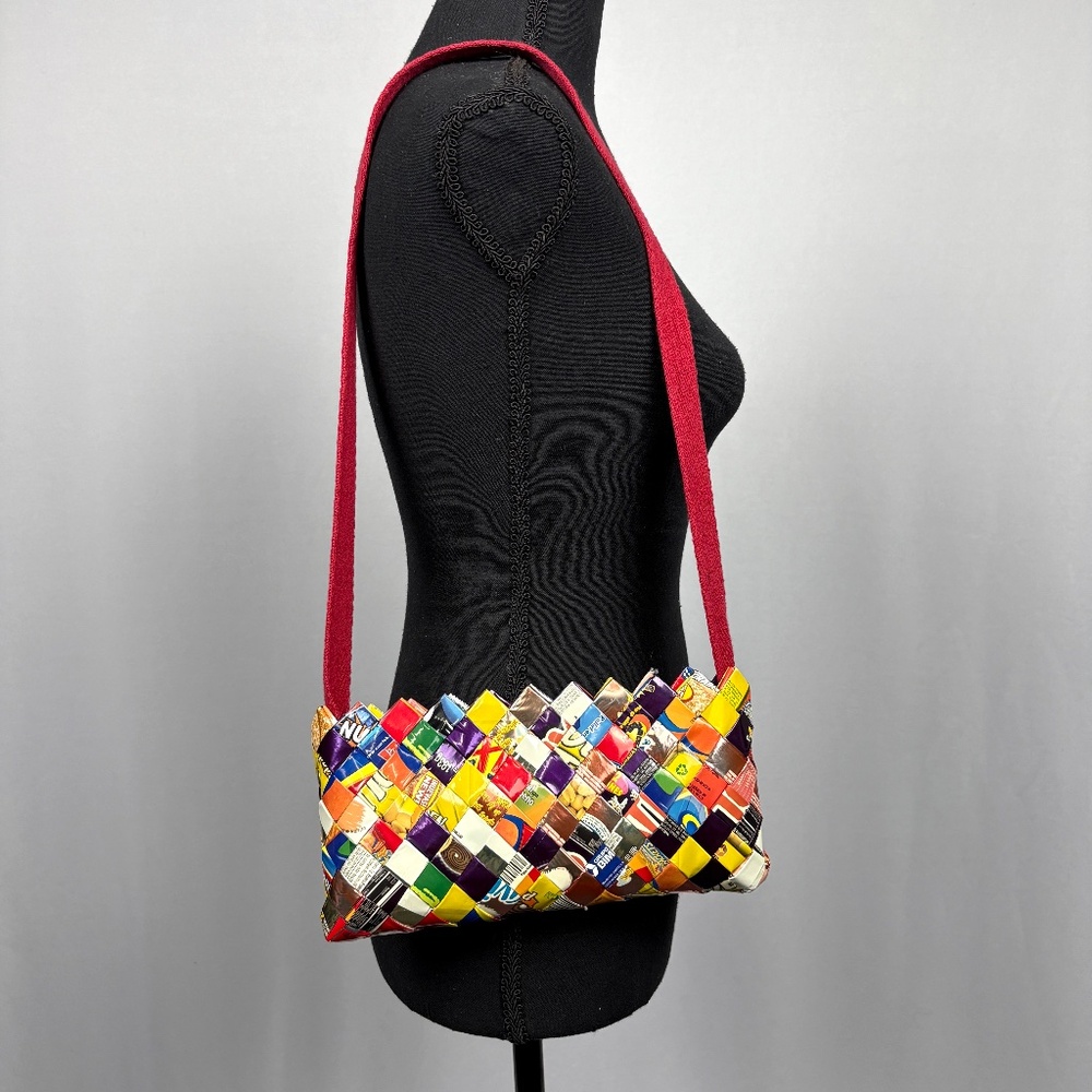 UPCYCLED Handmade Candy Wrapper Multicolored Baguette Bag 90s Y2K - Picture 2 of 16